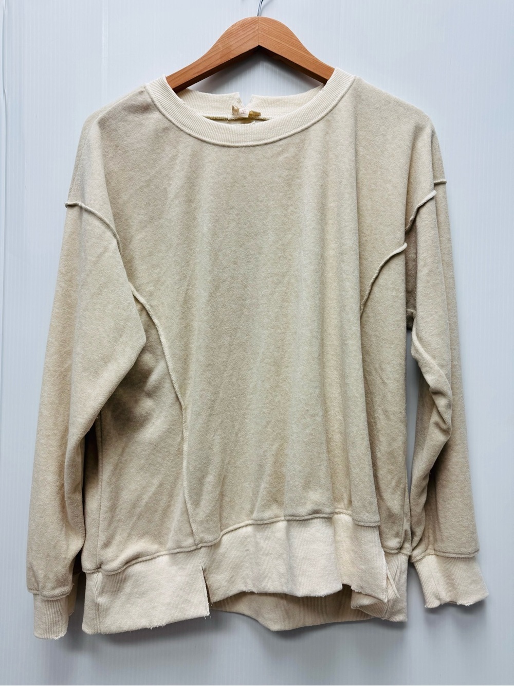 Hem & Thread Neutral Beige Terry Cloth Crewneck Sweatshirt